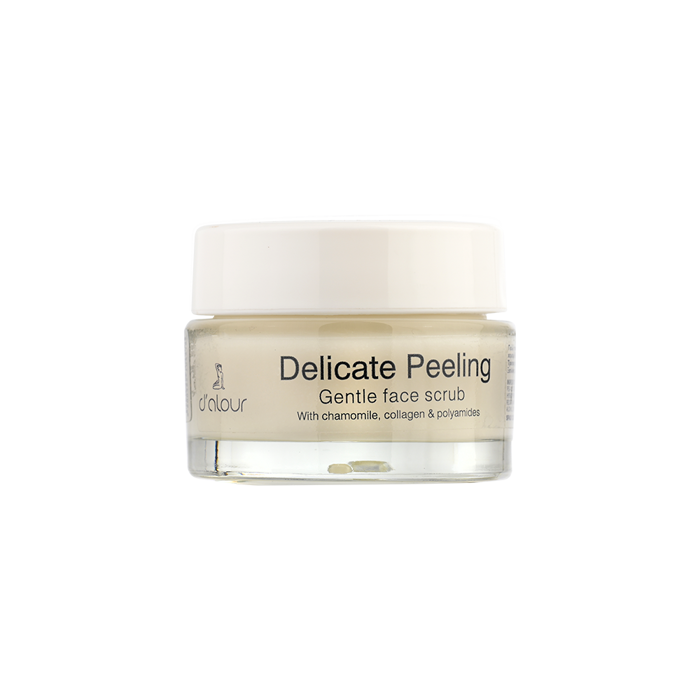d’alour Delicate Peeling Polu Ipia Apolepistiki Krema me Mikrosfairidia Poluamidiou Bitamines A E F Kollagno kai Xamomili 50 ml